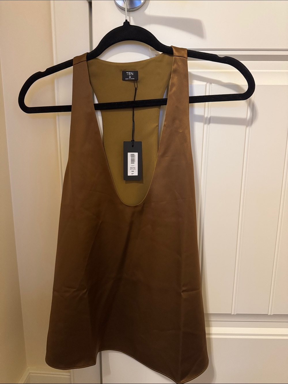 Aritzia- TEN brand Brown Satin Deep V racer back Camisole